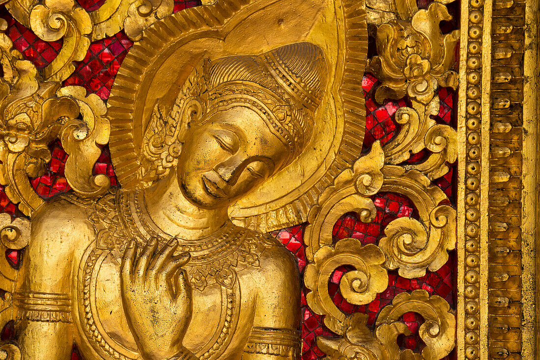 Gilded wall carvings at Wat Xieng Thong Monastery,Luang Prabang,Laos