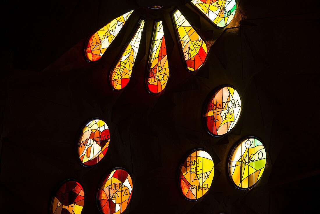 Portion of a rose window at the Sagrada Familia Cathedral,Barcelona,Spain