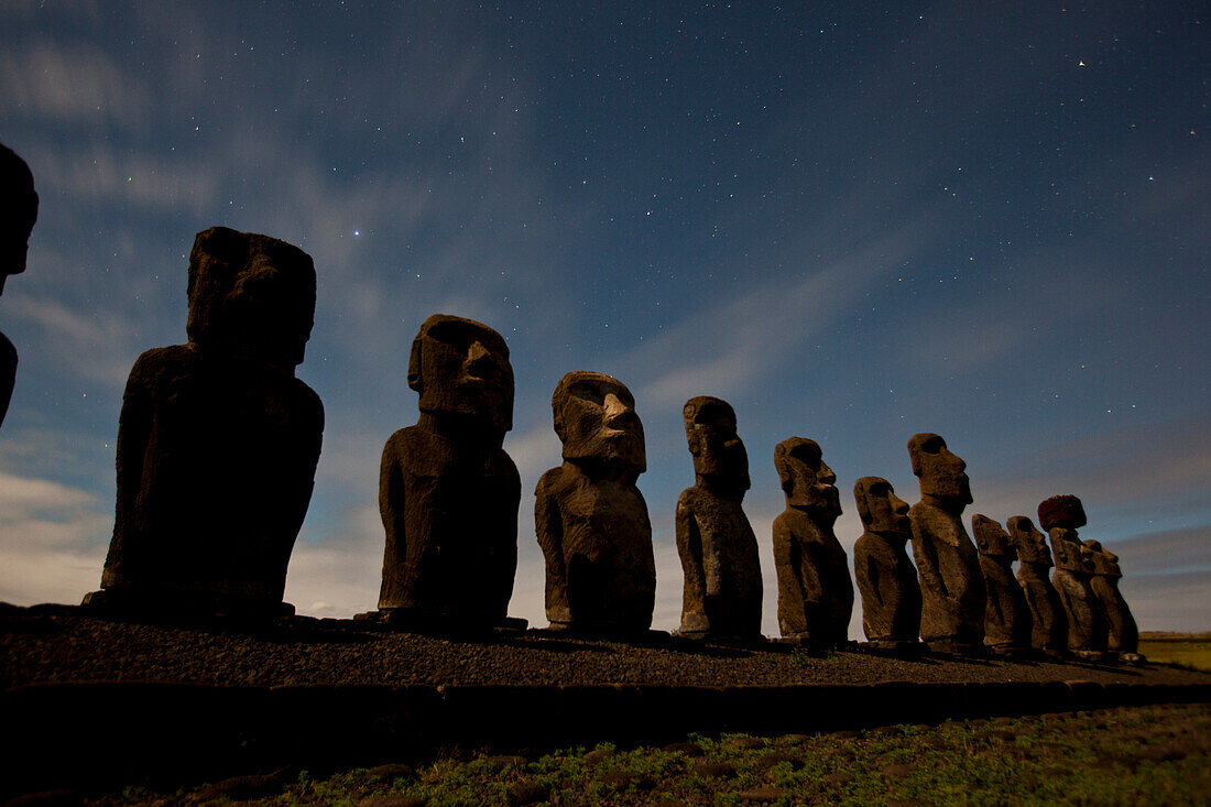 Moai on Easter Island at Tongariki site,Chile,Easter Island,Isla de Pascua,Chile