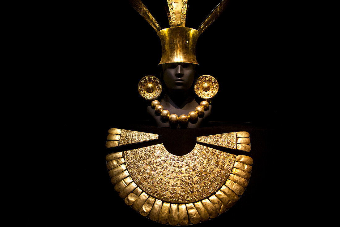 Golden ornaments at the Larco Herrera Museum,Lima,Peru