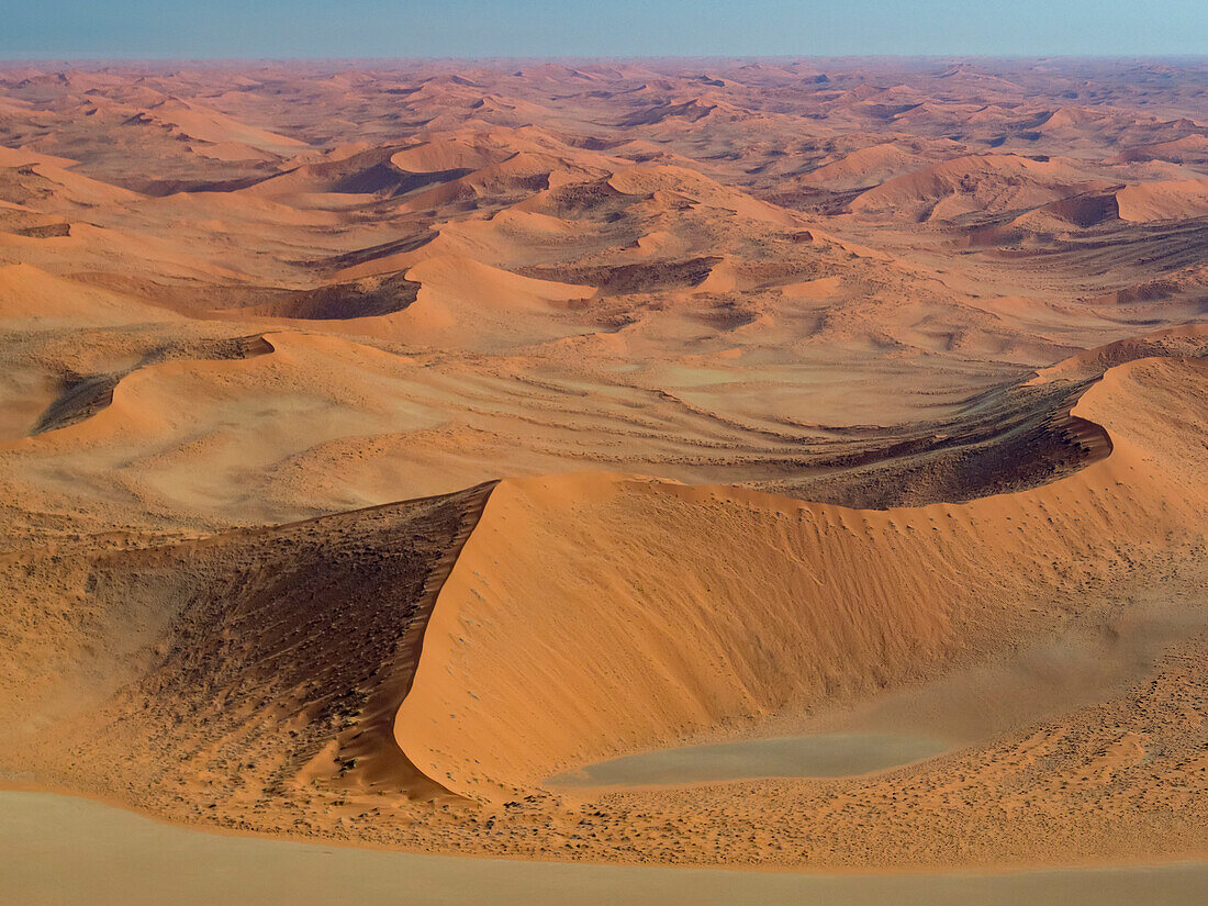 Aerial view of the miles upon miles of windblown sand dunes in Namib-Naukluft Park,Sossusvlei,Namibia