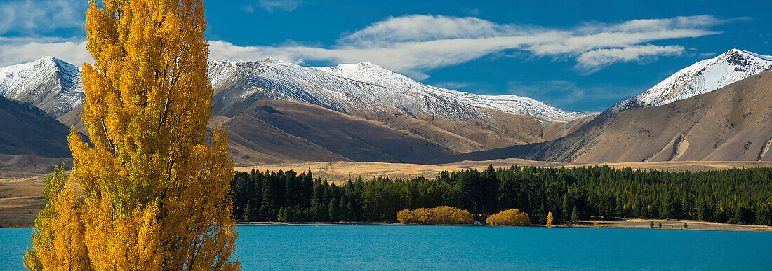 Herbstszene am Lake Tekapo auf der Südinsel von Neuseeland,Südinsel,Neuseeland