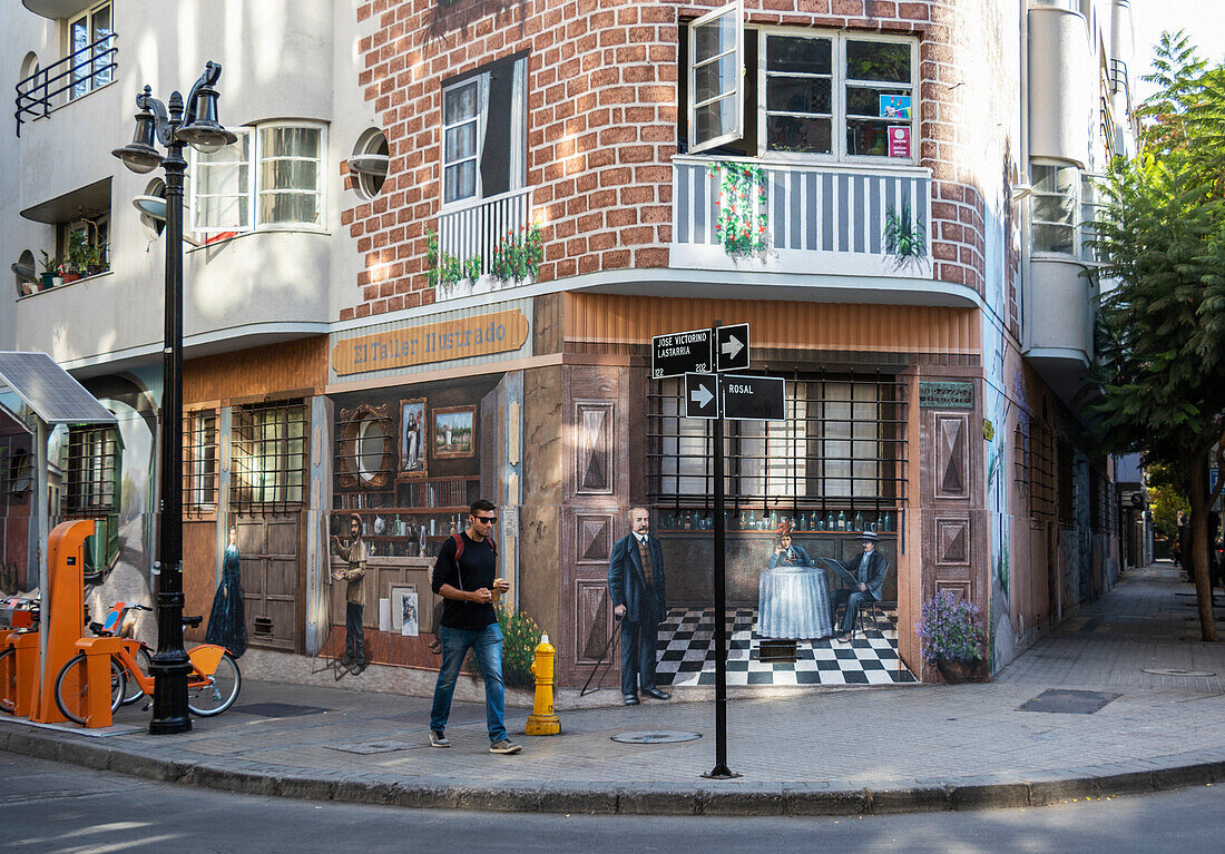 Murals on buildings,Barrio Mulato Gil de Castro,Santiago,Region Metropolitana,Chile