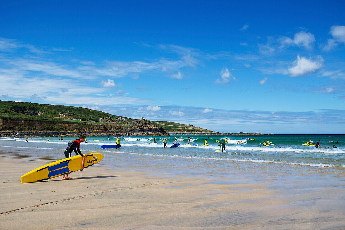 Surfers on St. Ives Beach,Cornwall,England