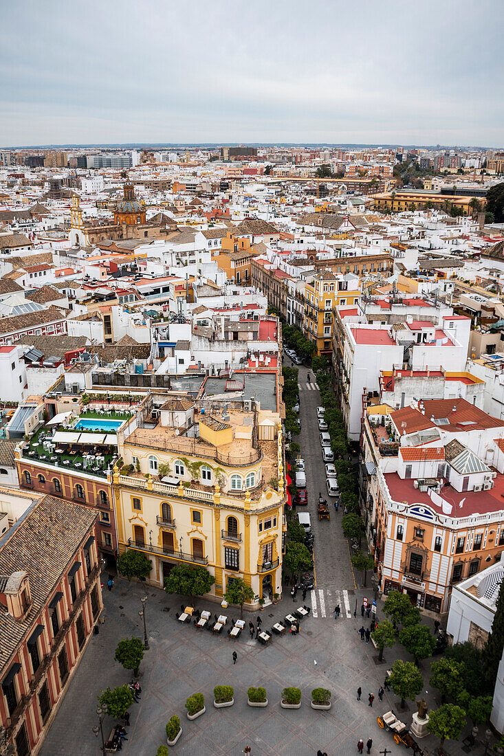 Aerial view of the cityscape of Seville with a view of rooftops,Seville,Spain