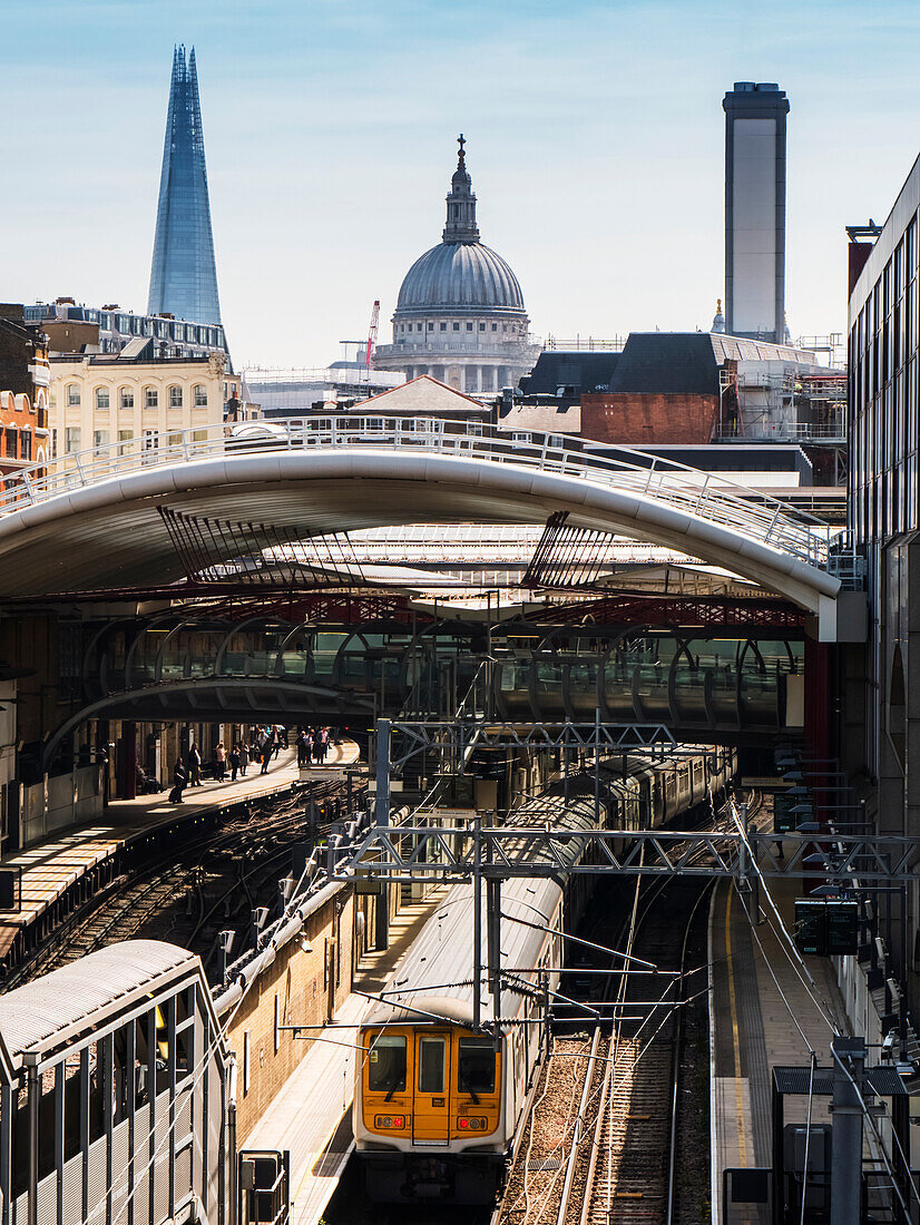 Farringdon Station,The Shard and St. Paul's Cathedral,London,England