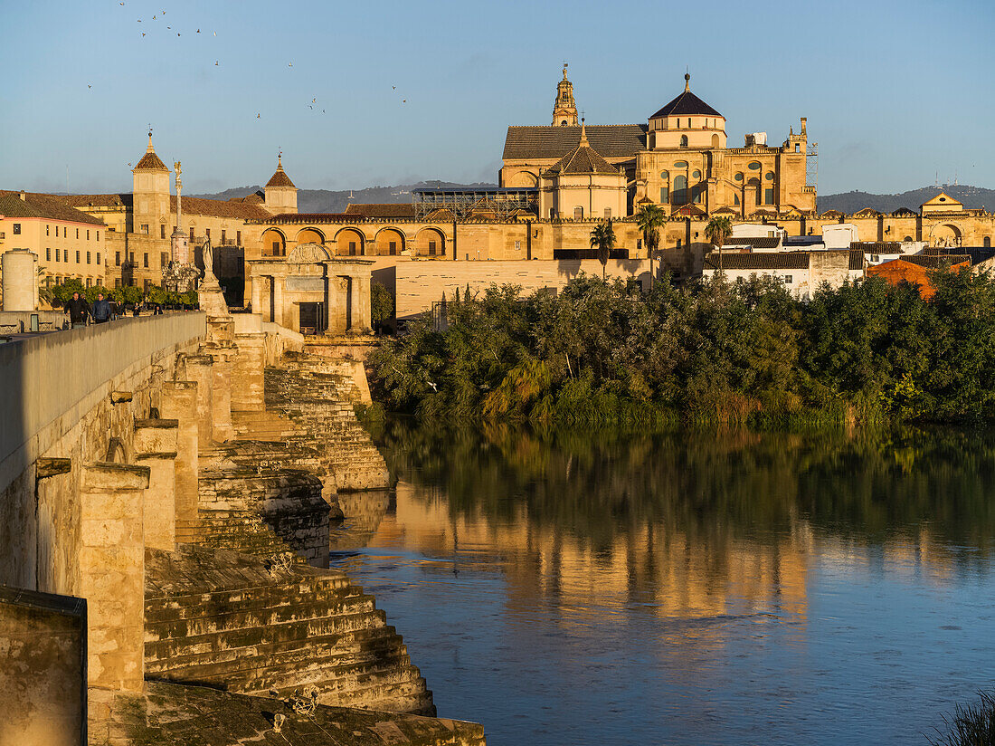 Great Mosque of Cordoba and the Roman bridge over the Guadalquivir River,Cordoba,Province of Cordoba,Spain