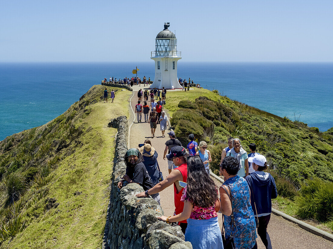 Cape Reinga Lighthouse, an der nordwestlichsten Spitze der Aupouri-Halbinsel, am nördlichen Ende der Nordinsel von Neuseeland, Neuseeland