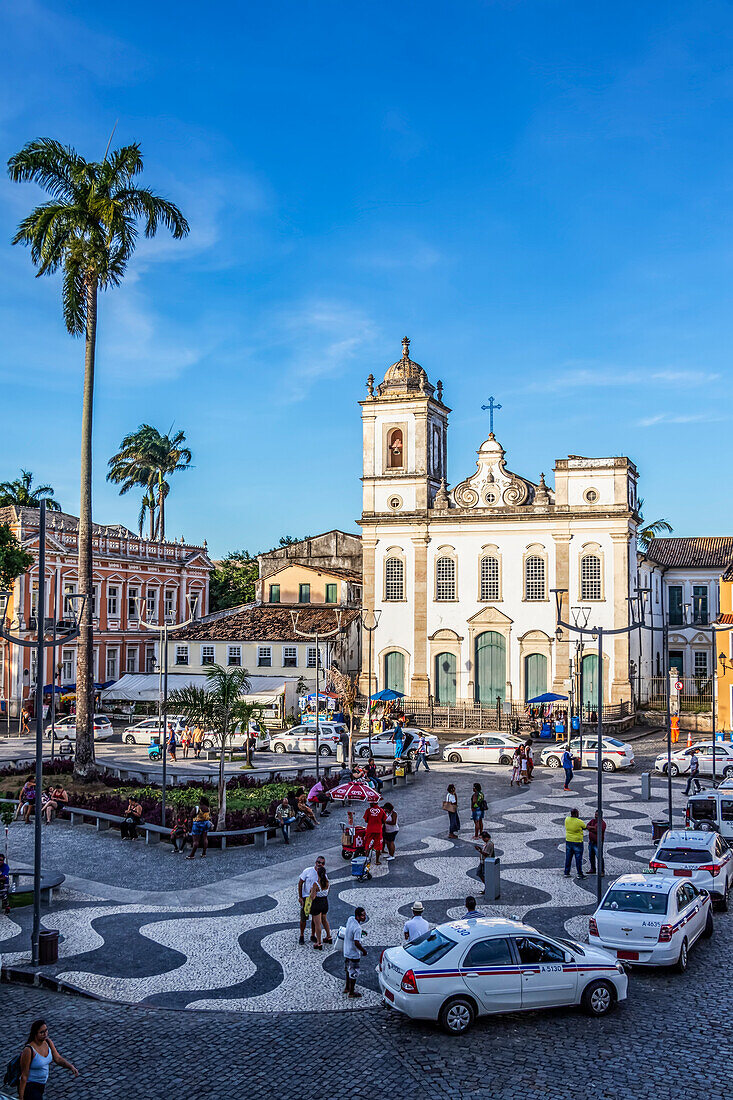 Taxi stand circling the Terreiro de Jesus in front of the Church of St Peter of the Clergymen,Salvador,Bahia,Brazil