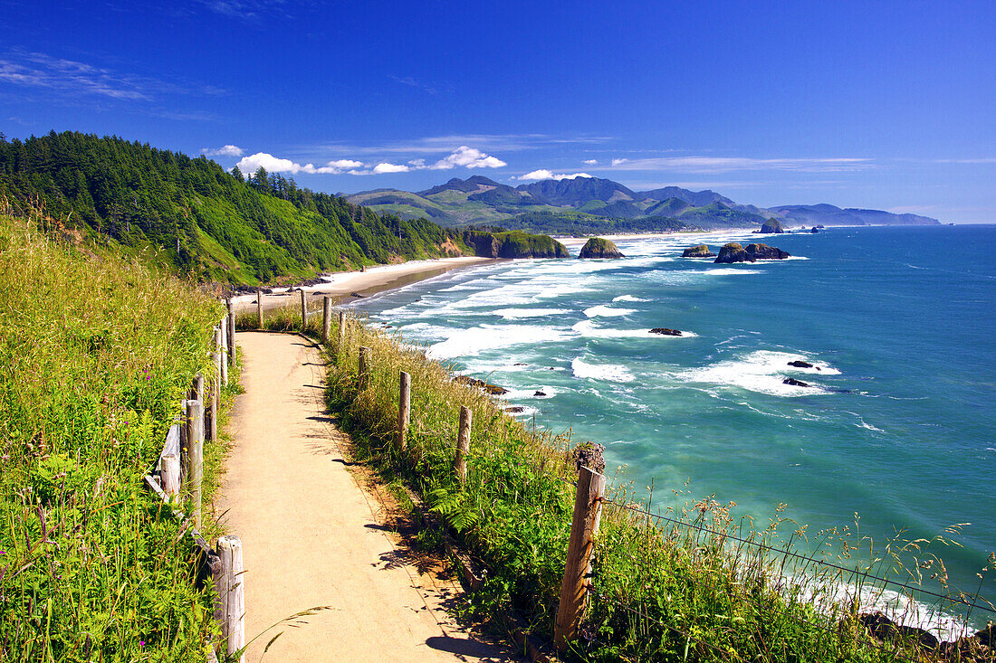 Pfad hinunter zum Strand an der Küste von Oregon im Ecola State Park,Oregon,Vereinigte Staaten von Amerika