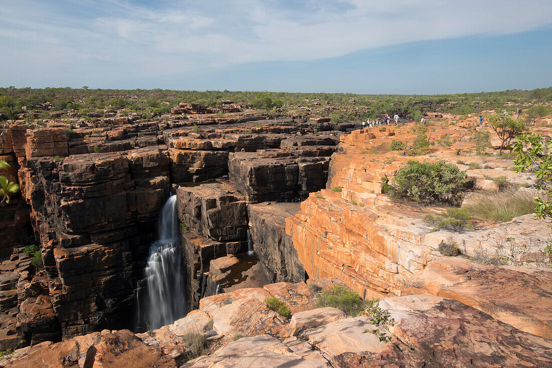 Tourists visit King George River waterfall in the Kimberley region of Western Australia,Western Australia,Australia