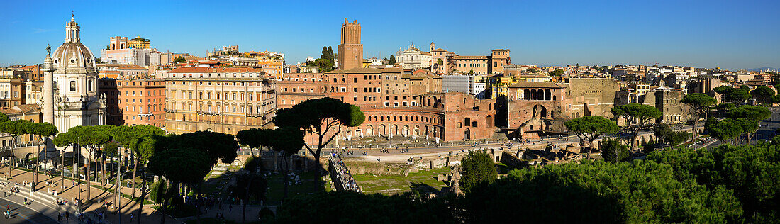 Panorama of Trajan's Forum and Via dei Fori Imperiali in Rome,Rome,Italy