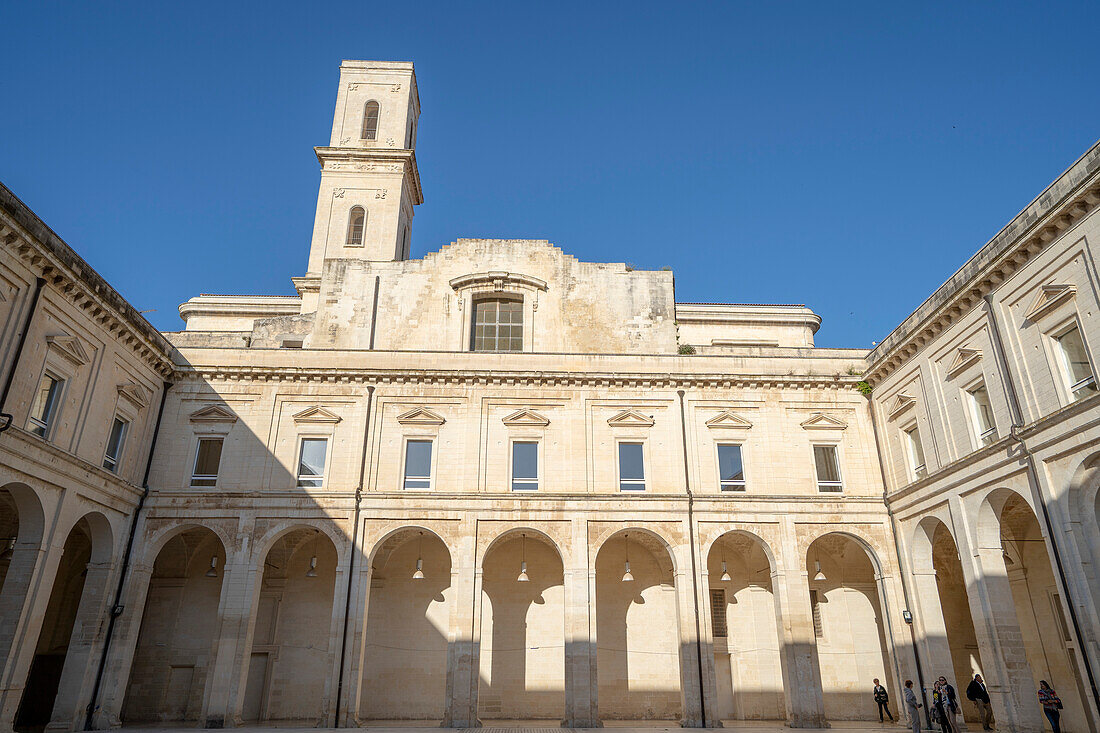 Arches and tower in the historic city square of Lecce,Southern Italy,Lecce,Puglia,Italy