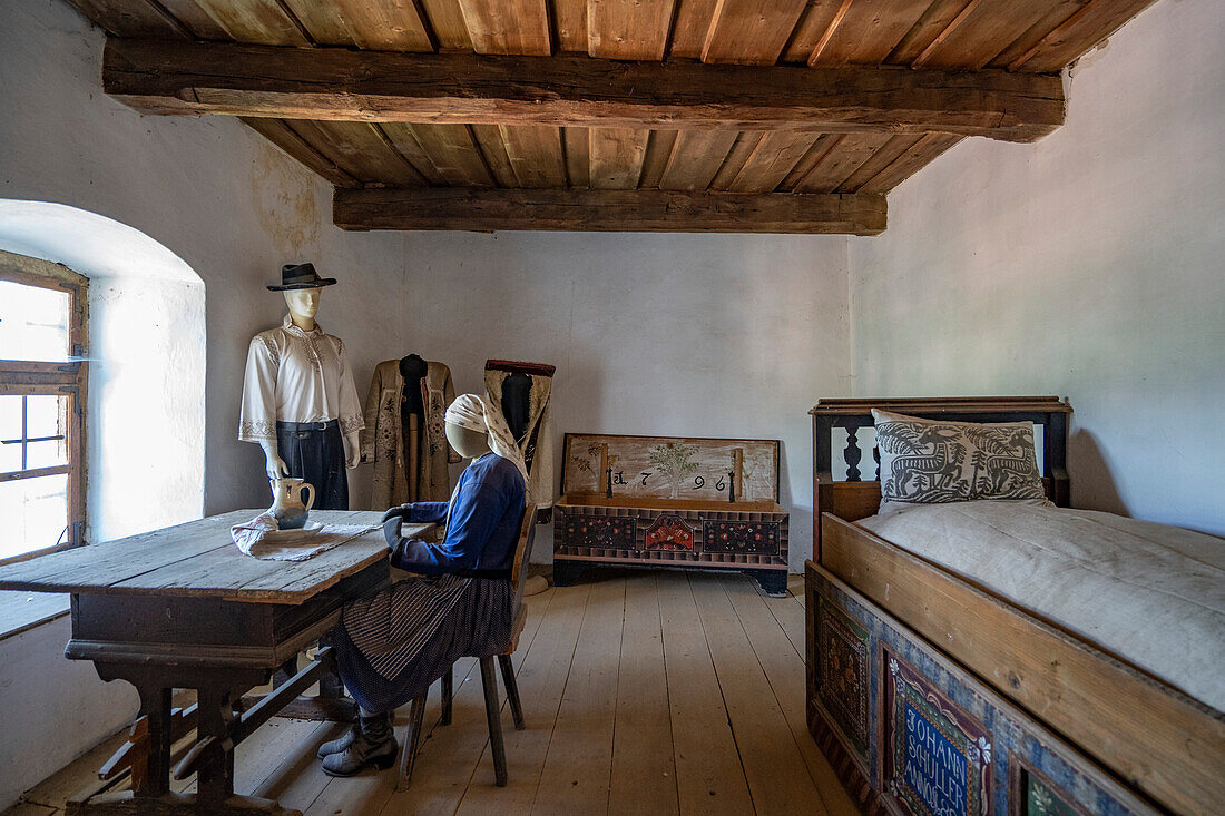 Reconstruction of room in Fortified Saxon Church of Biertan museum for married couples of the village to sort out problems while locked in together in Sibu County,Transylvania,Romania,Biertan,Transylvania,Romania