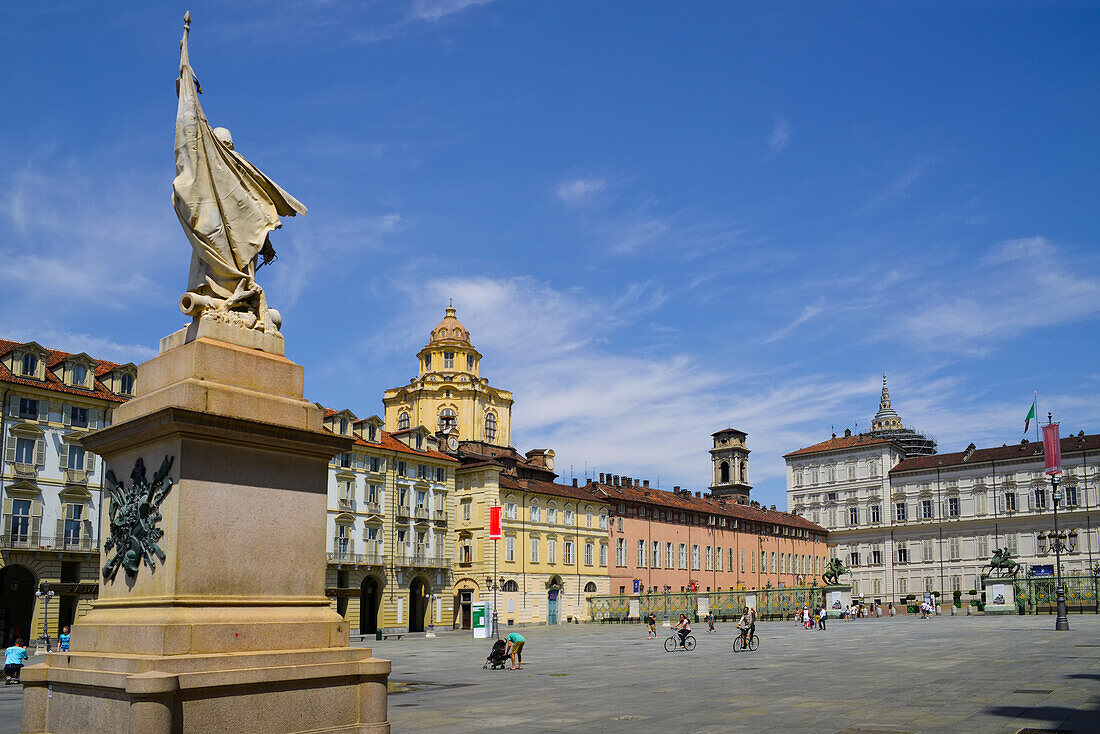 Piazza Castello at Royal Palace Turin,with Church of San Lorenzo,Turin,Italy,Turin,Piedmont,Italy