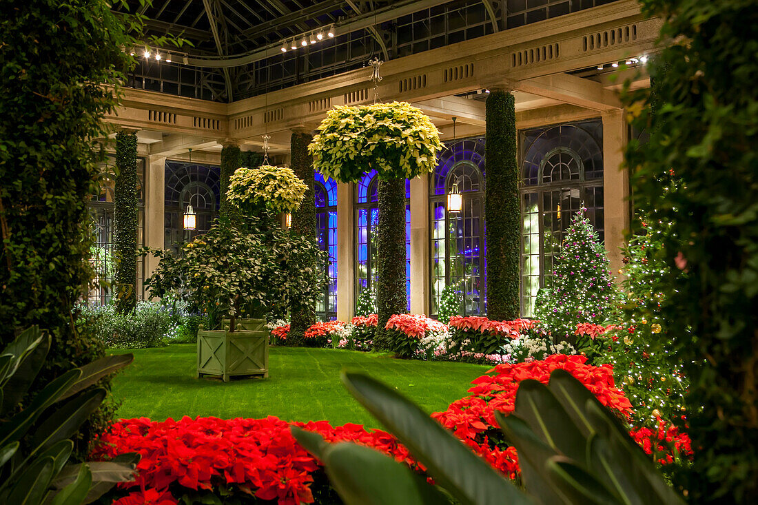 Longwood Gardens,a botanical garden in Pennsylvania,showcases its annual holiday lights and decorations,Kennett Square,Pennsylvania,United States of America