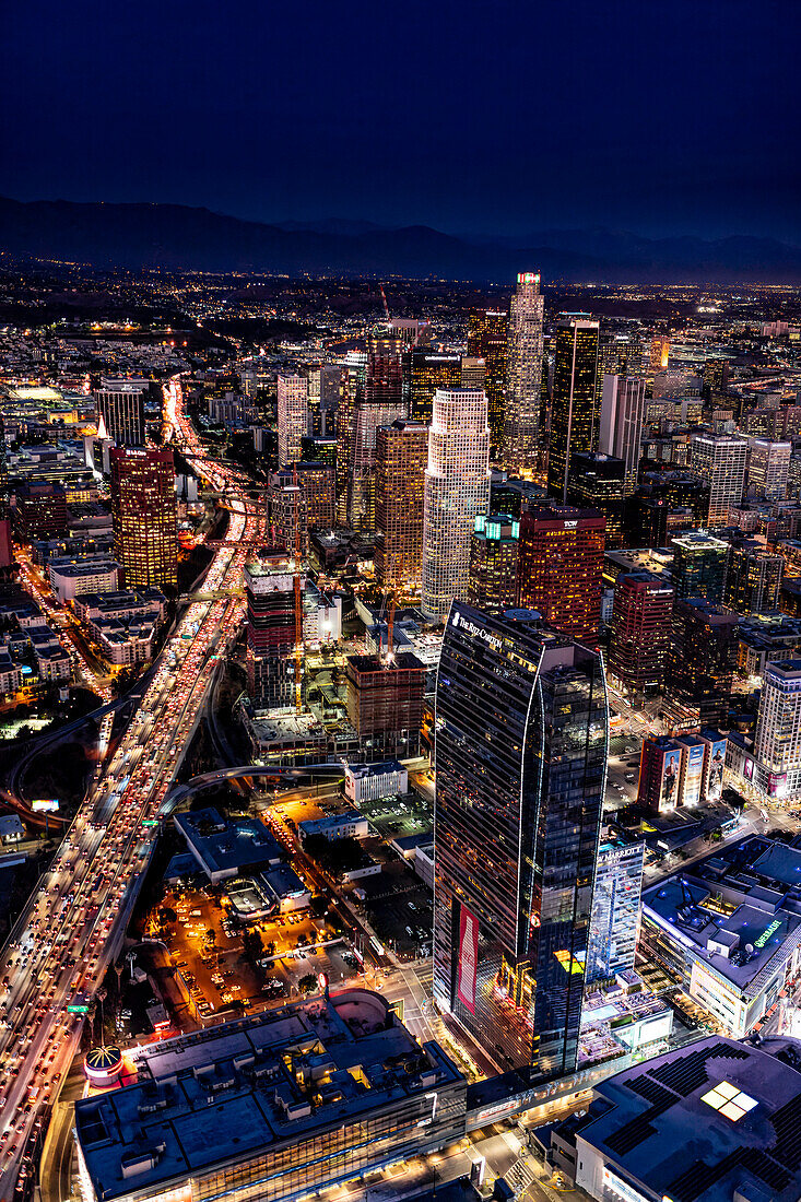 Aerial view of Los Angeles city center with Harbor Freeway,California,United States of America