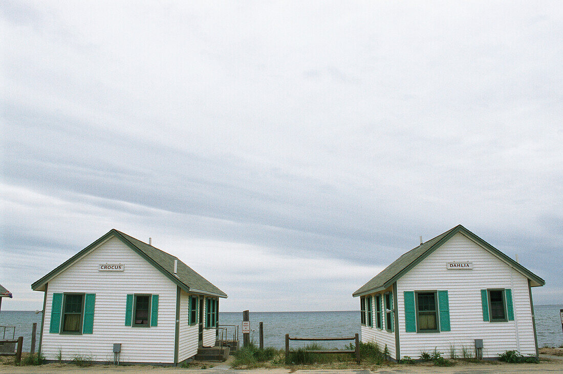 Rental cottages along a Cape Cod beach.,Truro,Cape Cod,Massachusetts.
