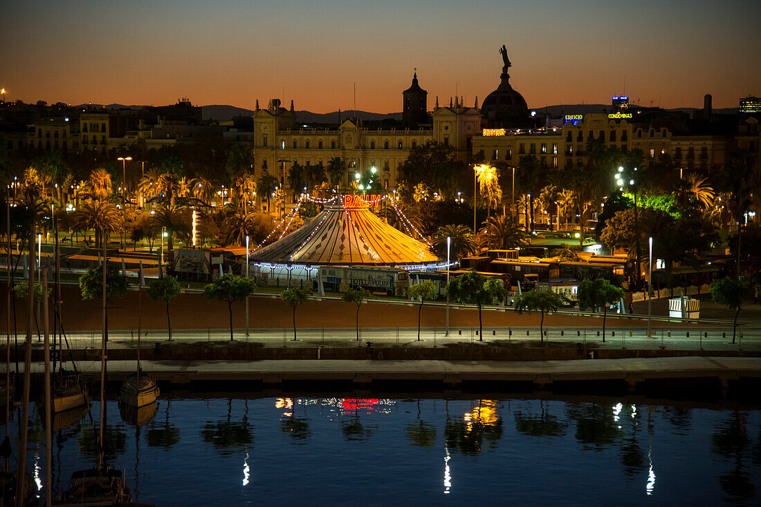 View of part of Barcelona's harbor and the city beyond,Barcelona,Spain