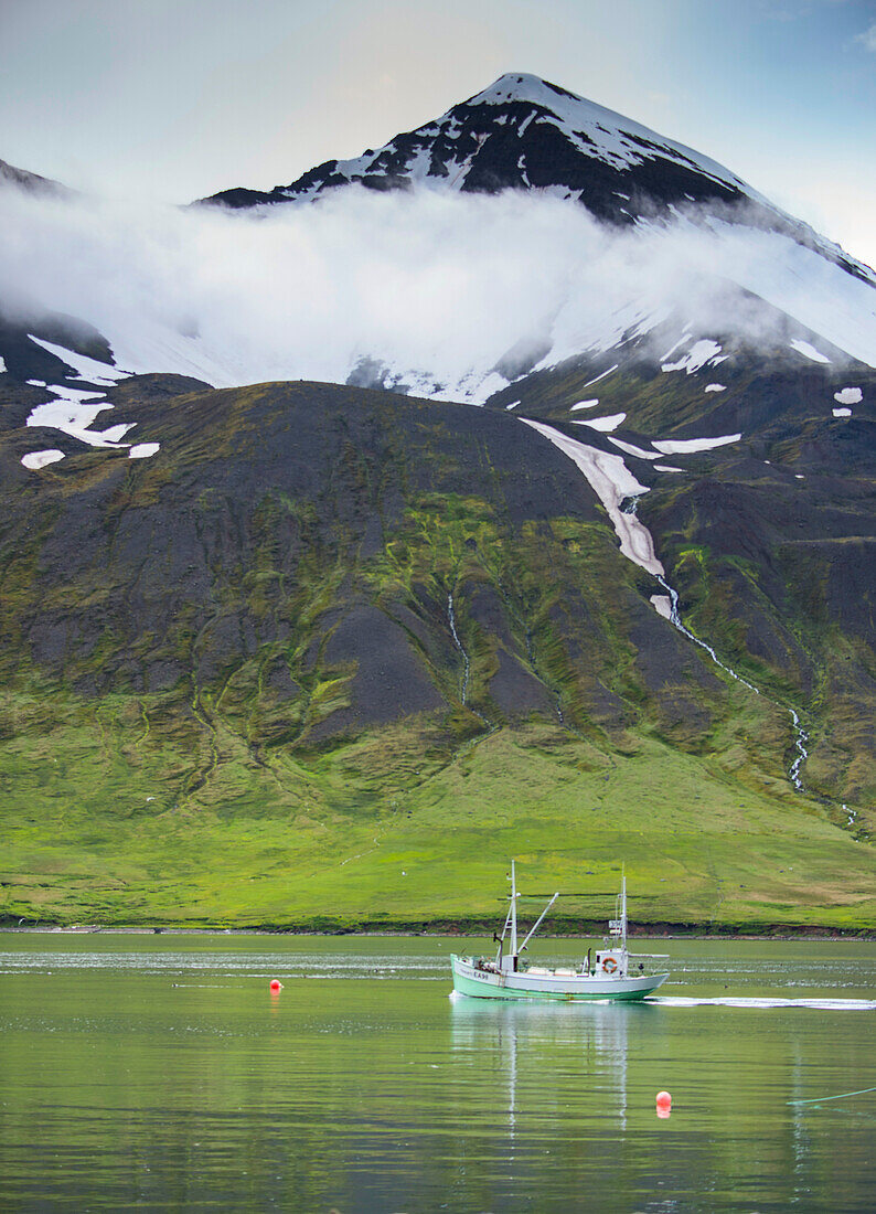 Fishing boat in the harbor of Siglufjordur,a fishing village in the northernmost part of Iceland,Iceland