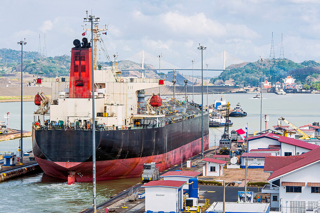 Tanker navigates the Panama Canal,Panama City,Panama
