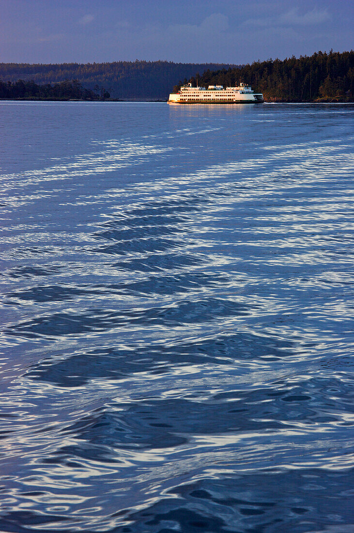 Reflections in rippled Puget Sound water and a cruise ship along the coast of Washington,USA,Washington,United States of America