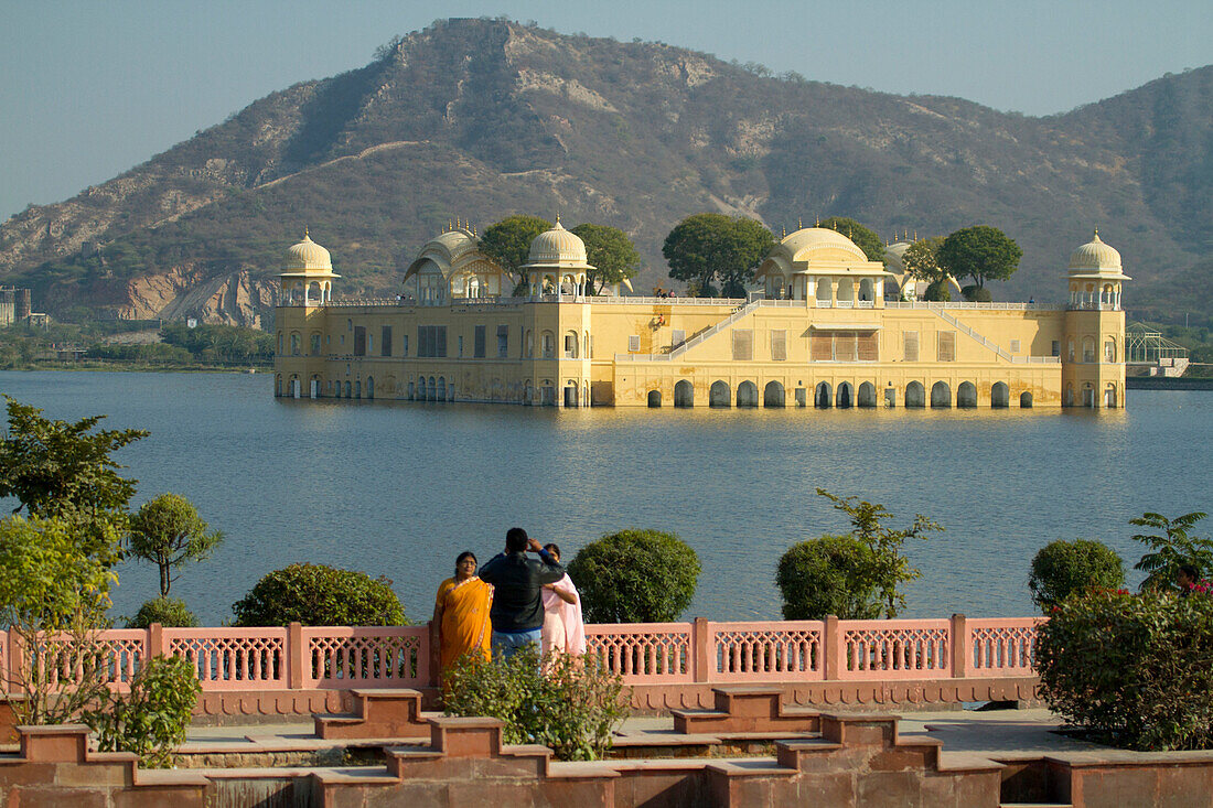 Group gathers to view Jal Mahal over Man Sagar Lake,Jal Mahal,Jaipur,Rajasthan State,India