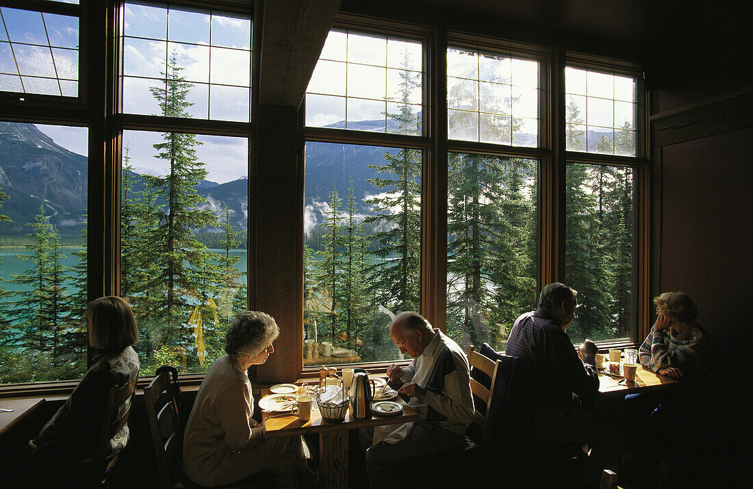 Guests enjoy a meal in the lodge dining room in Yoho National Park,BC,Canada,British Columbia,Canada