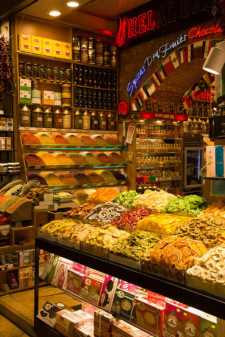 Shop selling a variety of goods at a spice bazaar,Istanbul,Turkey