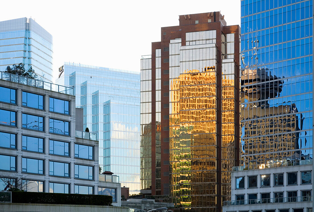 Reflections in glass buildings,Vancouver,British Columbia,Canada
