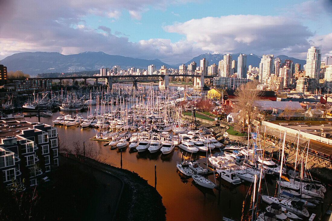 West End and Granville Island Viewed from Granville Bridge,Vancouver,British Columbia,Canada