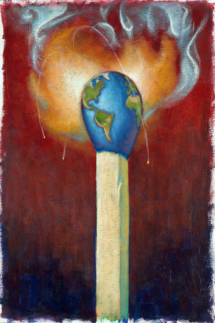 Illustration of the World at the Tip of a Burning Match