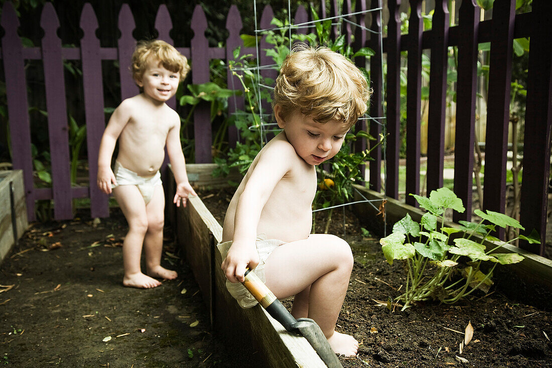 Toddlers Playing in Garden