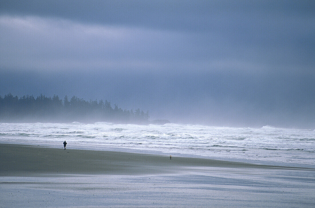 Person Running on Long Beach,Pacific Rim Nat. Park,Vancouver Island,B.C. Canada