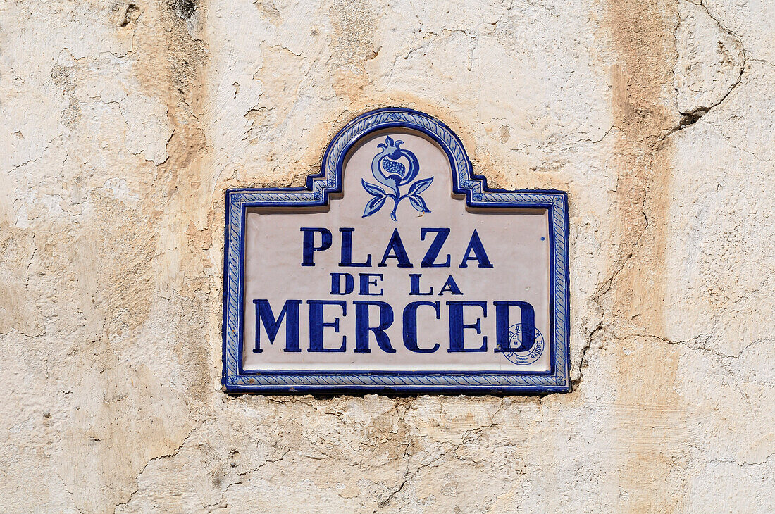 Sign on Wall,Plaza de la Merced,Malaga,Spain