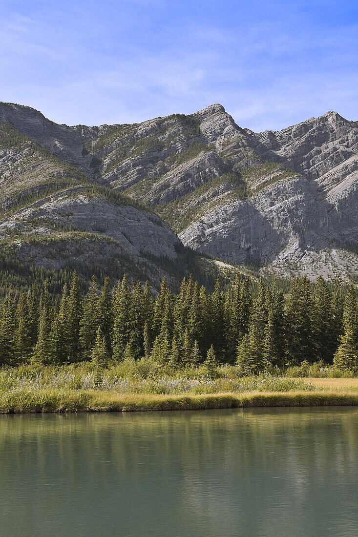 Fluss, Wald und Berge, Bow Valley Provincial Park, Alberta, Kanada
