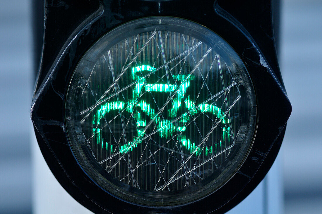 Green Bicycle Lane Light,Amsterdam,Netherlands