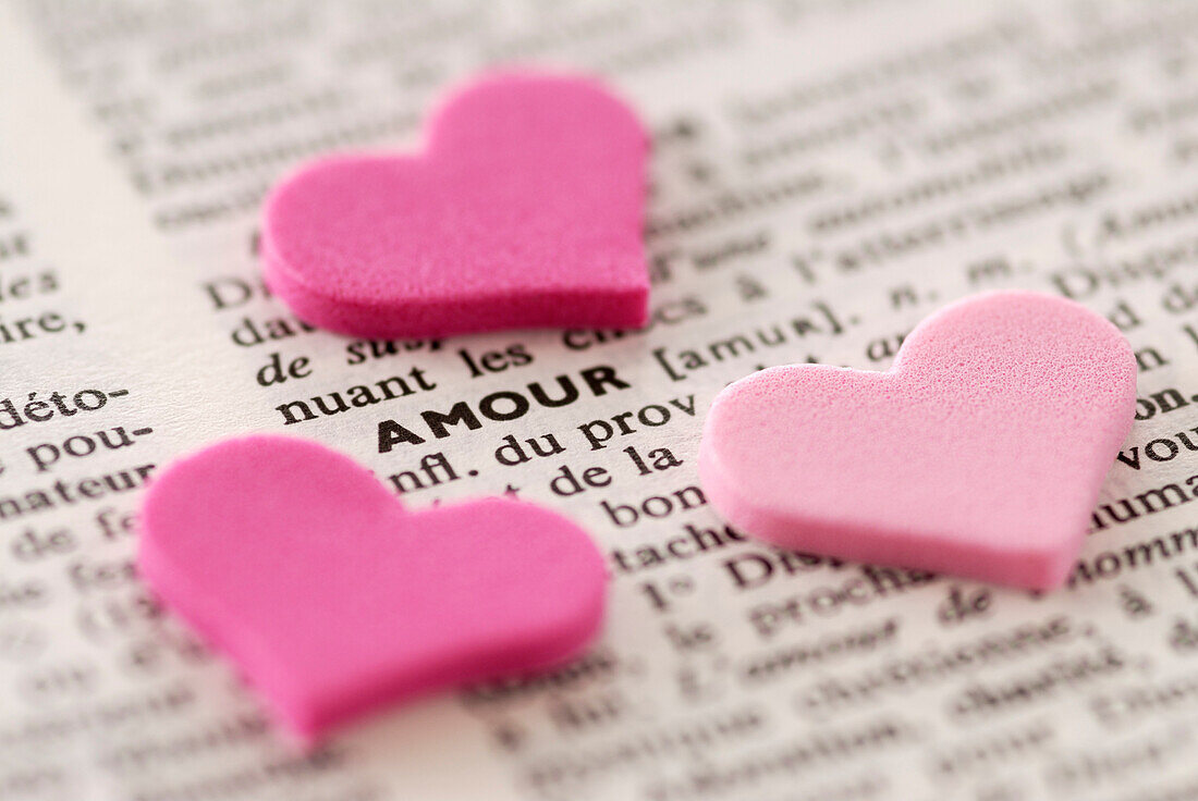 Heart Shapes Framing Dictionary Word Amour