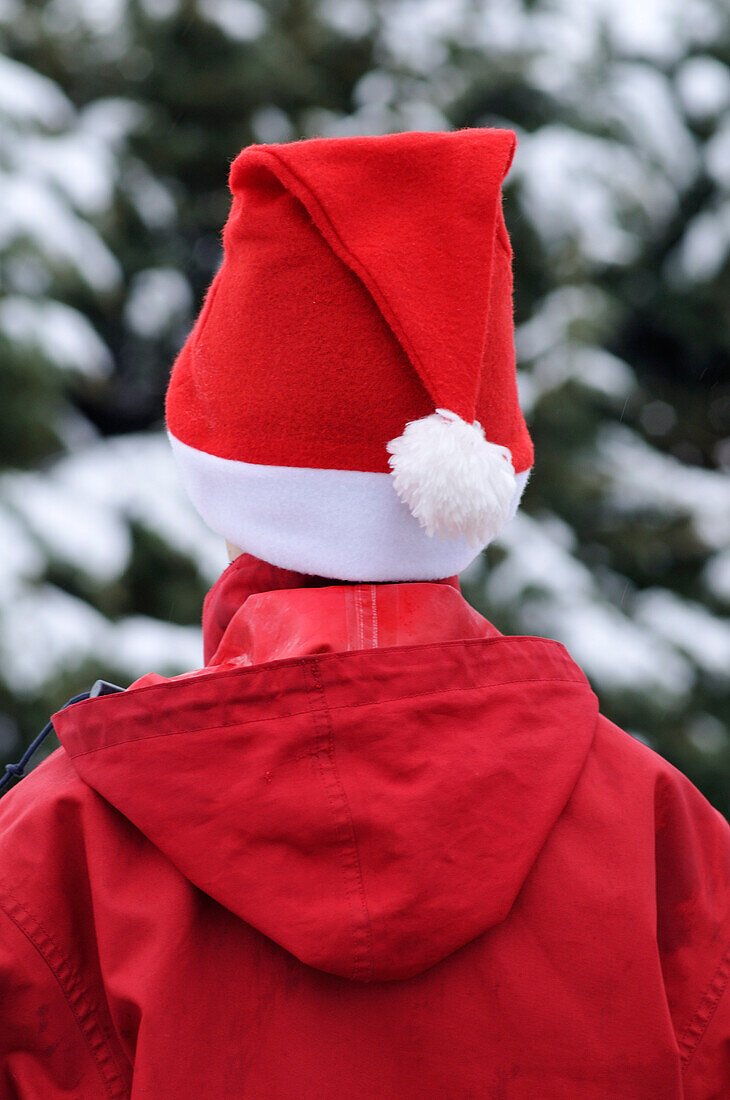 Rear-View of Person Wearing Santa Hat