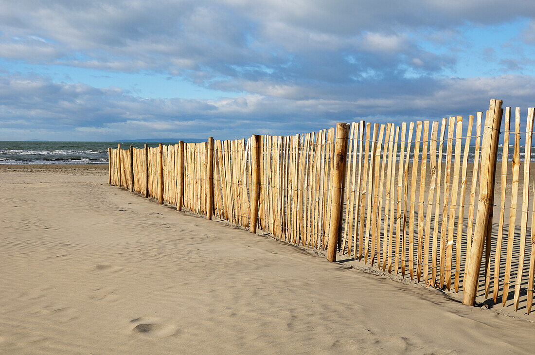 Sand Fence on Beach,Le Grau du Roi,Gard,France
