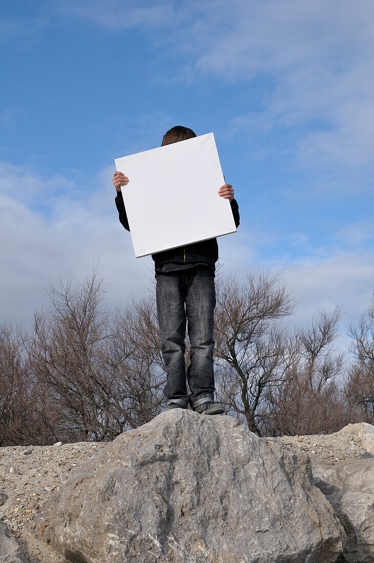 Boy Holding Blank Canvas,Sete,France