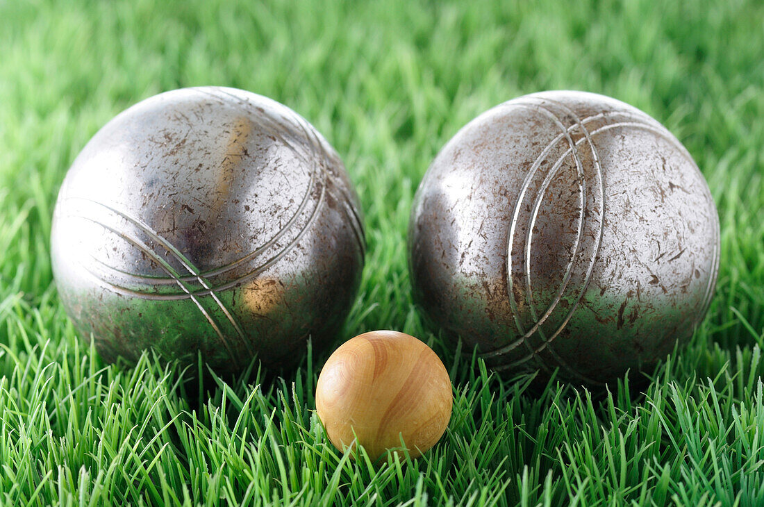 Close-up of Boules on Grass