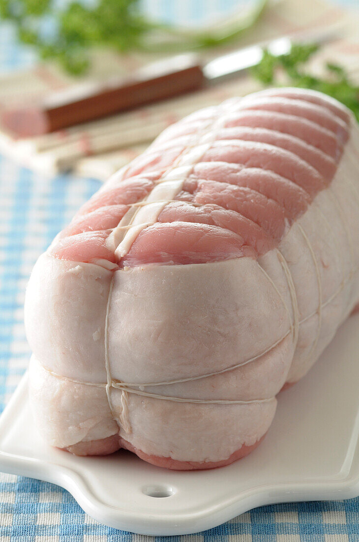 Close-up of Uncooked Roast of Veal on Cutting Board