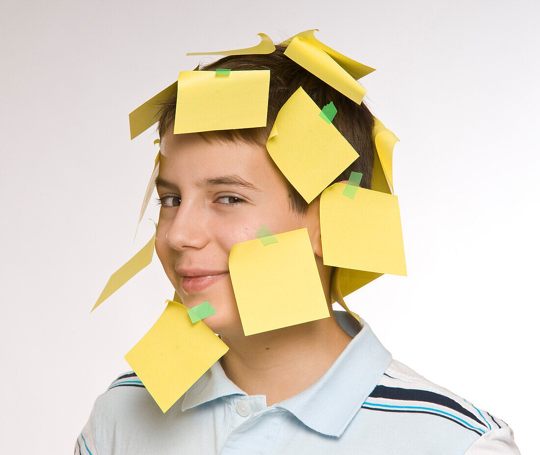 Boy Covered in Sticky Notes