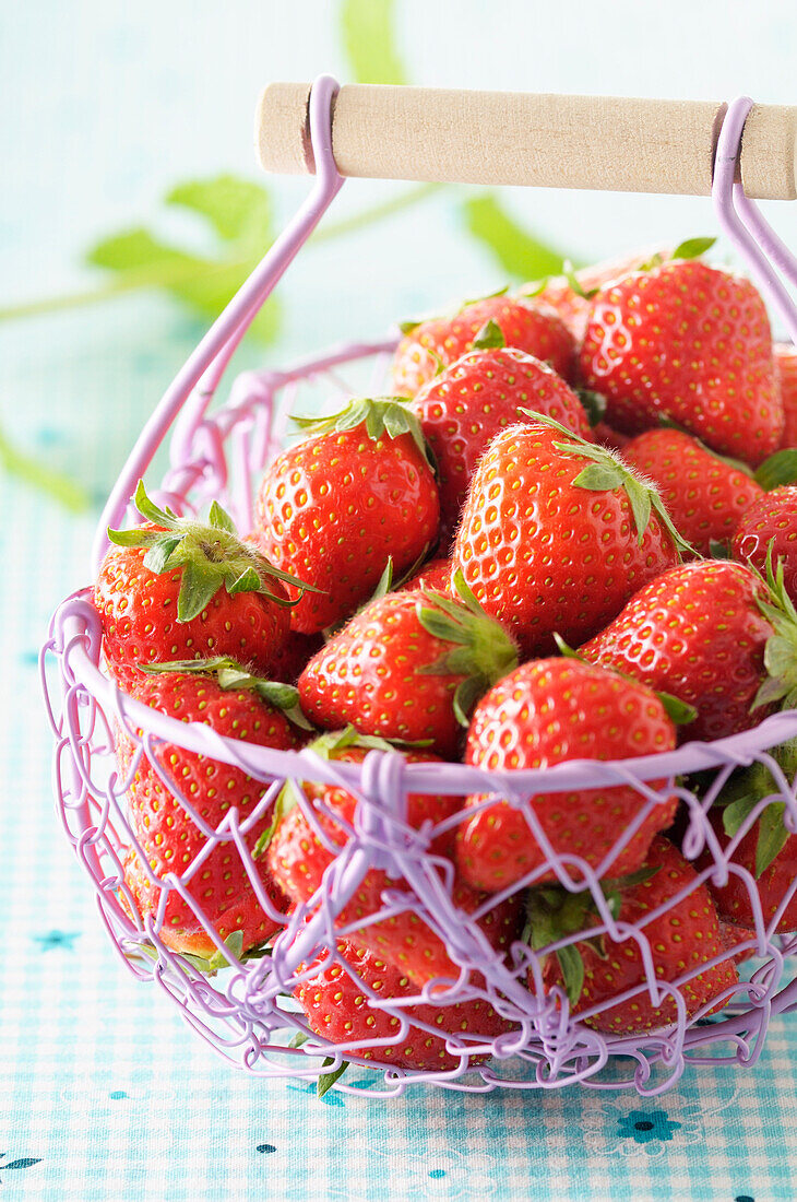 Close-up of Basket of Strawberries,Studio Shot