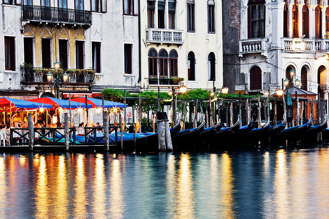 Gondolas Anchored on Grand Canal,Venice,Italy
