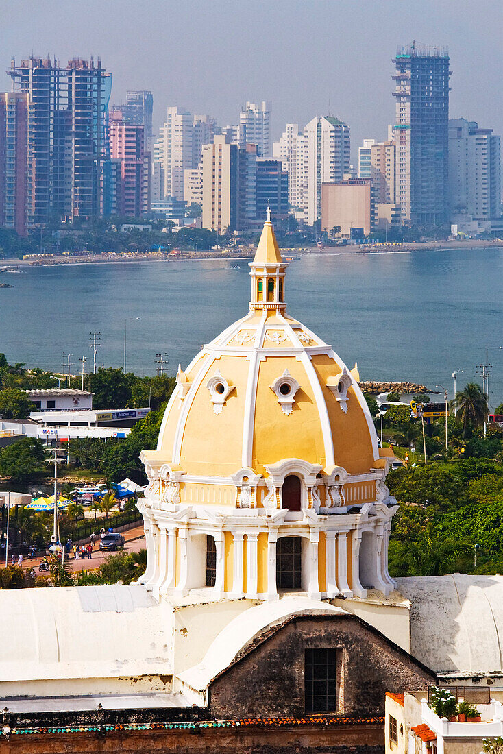 Iglesia de San Pedro Claver and Bocagrande in Background,Cartagena,Colombia