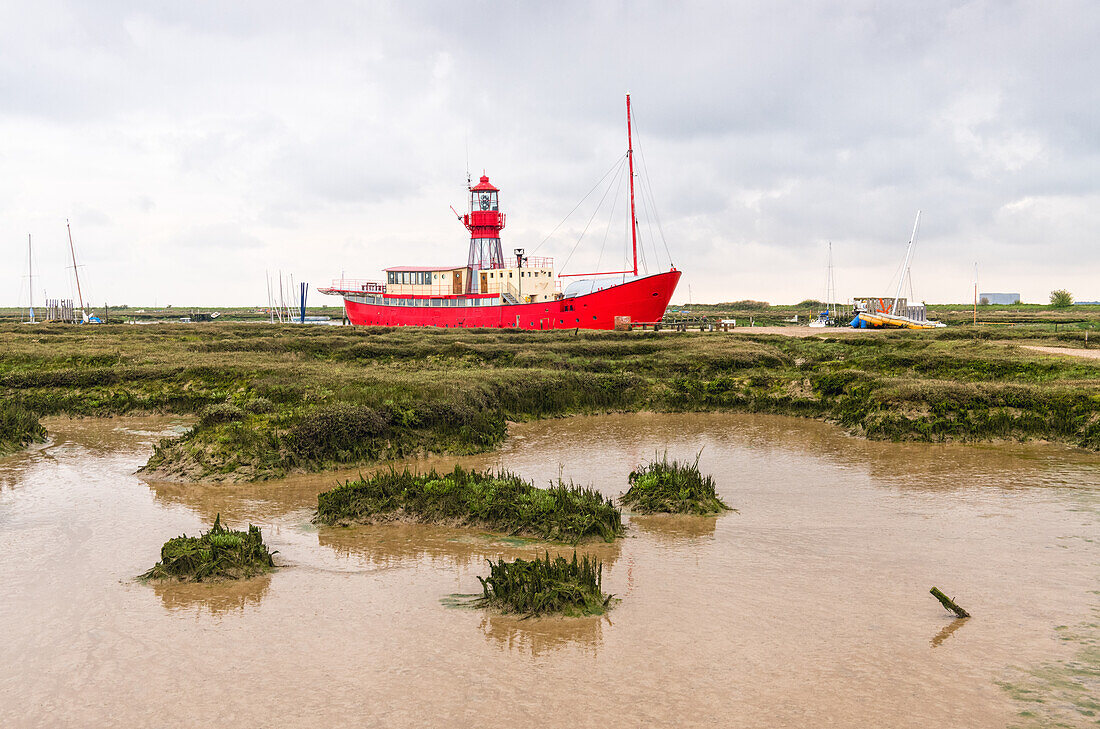 Tollesbury lightship (Lightvessel 15),in the Tollesbury Wick Nature Reserve,near Maldon,Essex,England,United Kingdom,Europe