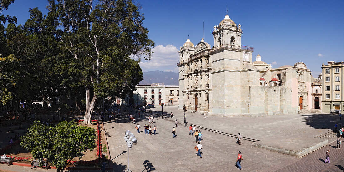 People on Street by Cathedral,Alameda Park,Oaxaca,Mexico