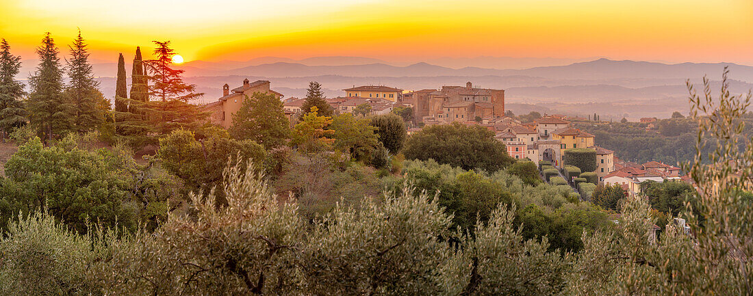 View of sunrise over Chianciano Terme,Province of Siena,Tuscany,Italy,Europe